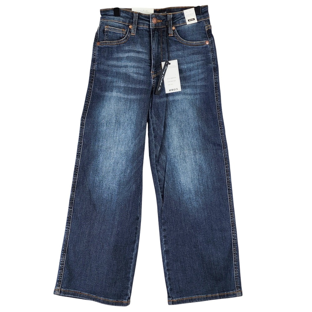 Judy Blue Wide Crop Jeans Womens 3/26 Dark Blue Mid Rise Tummy Control JB88876